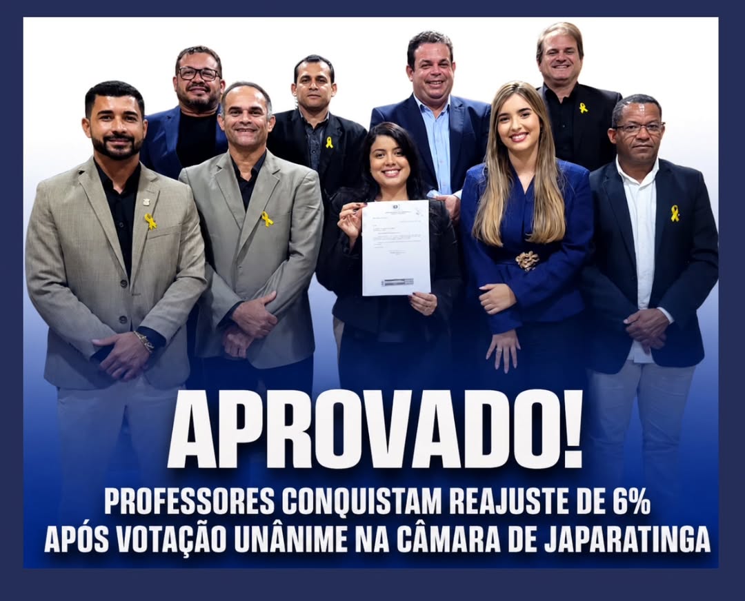 Professores conquistam reajuste de 6% após votação unânime na Câmara de Japaratinga.
